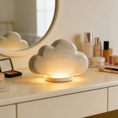 Cloud Shaped Ceramic Night Light - Pastel Gradient Glow Lamp with Wooden Base for Kids Room